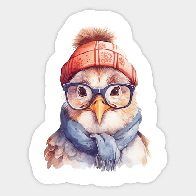 Cozy Chicken in an Orange Hat Sticker by Things2followuhome